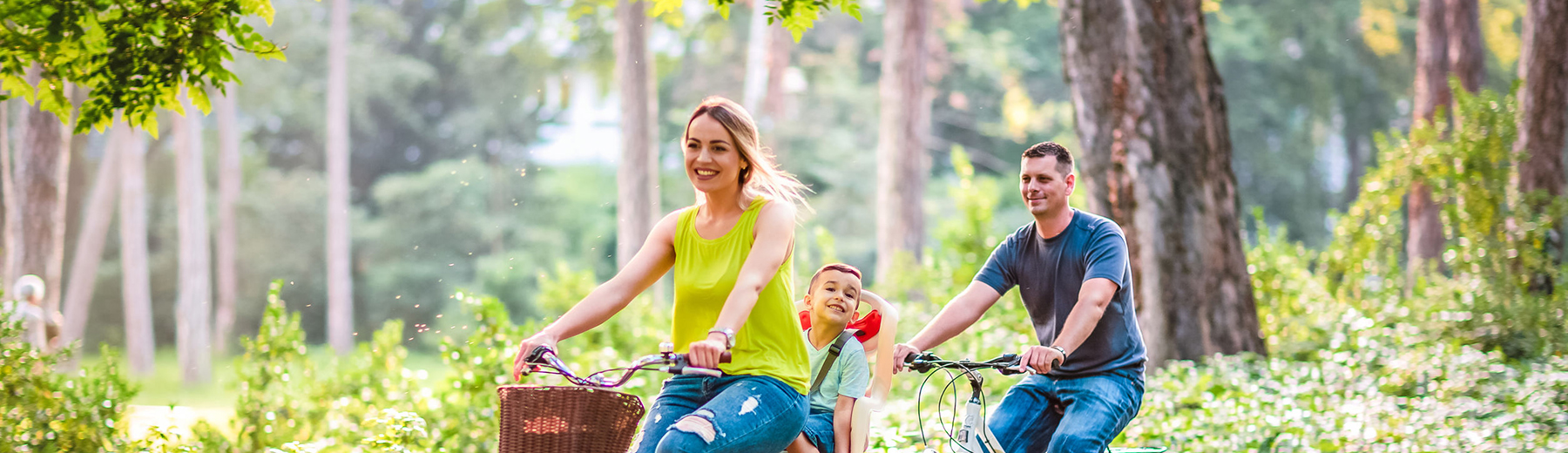 a family bicycling